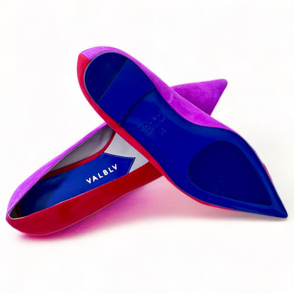 VALBLV Graphik Magenta and Fire suede flat — side view, Italian leather lining and padded insole