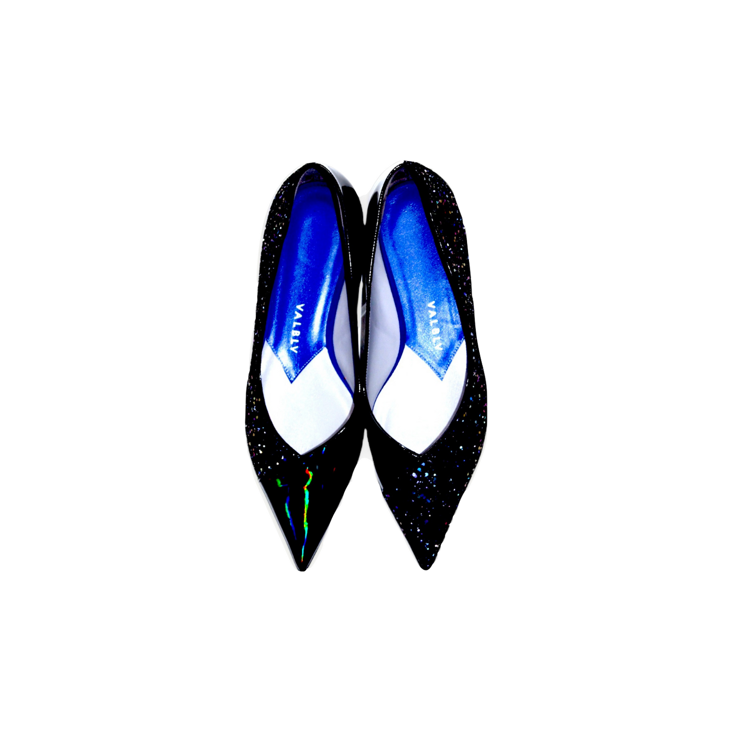 GRAPHIK FLAT IN BLACK IRIDESCENT GLITTER & PETROL STARDUST