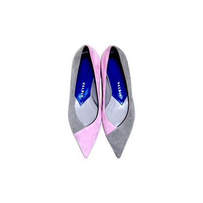 VALBLV Graphik Cement and Blush suede flat — side view, Italian leather lining and padded insole