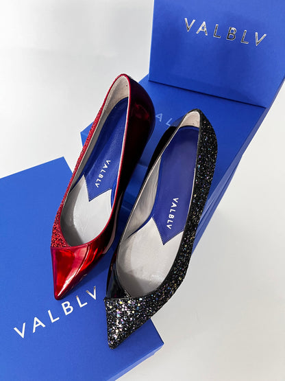 GRAPHIK FLAT IN BLACK IRIDESCENT GLITTER & PETROL STARDUST